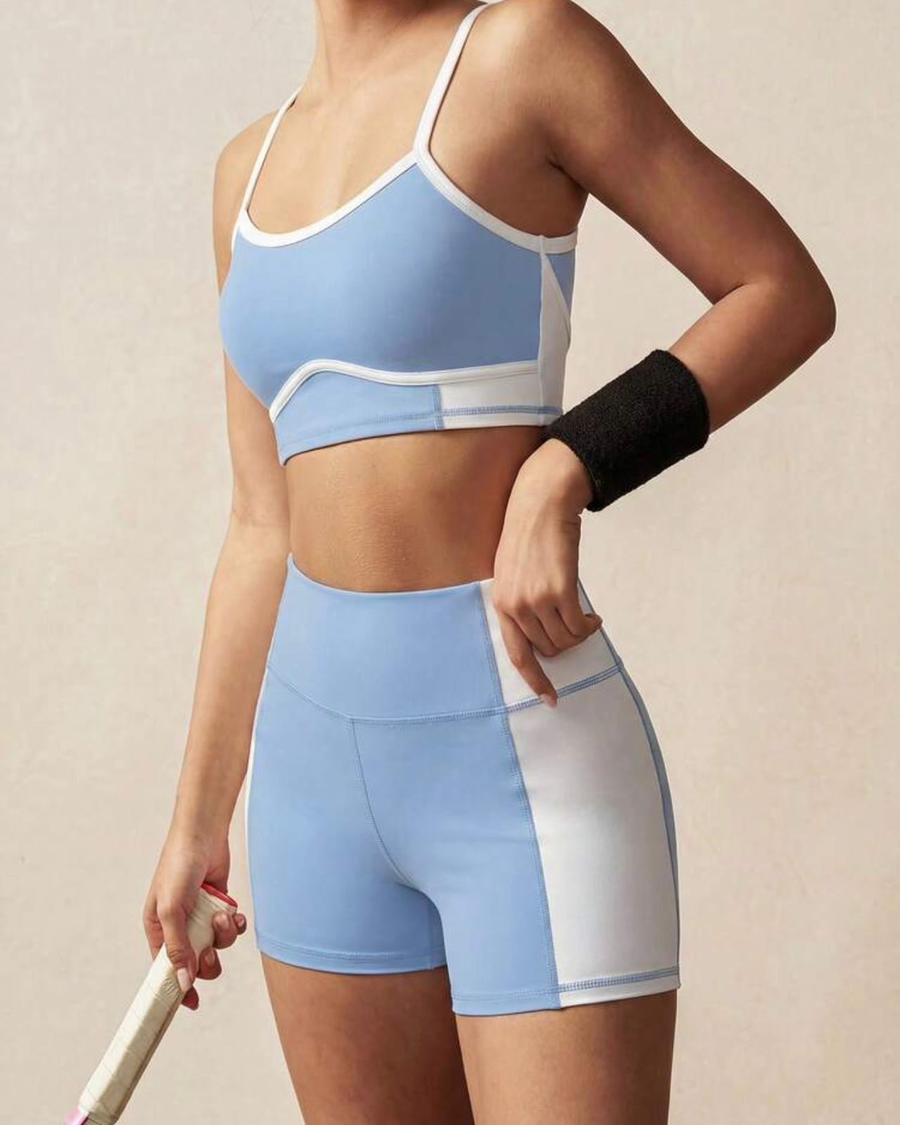 Women’s Contrast Trim Sports Bra & High-Waist Shorts Activewear Set