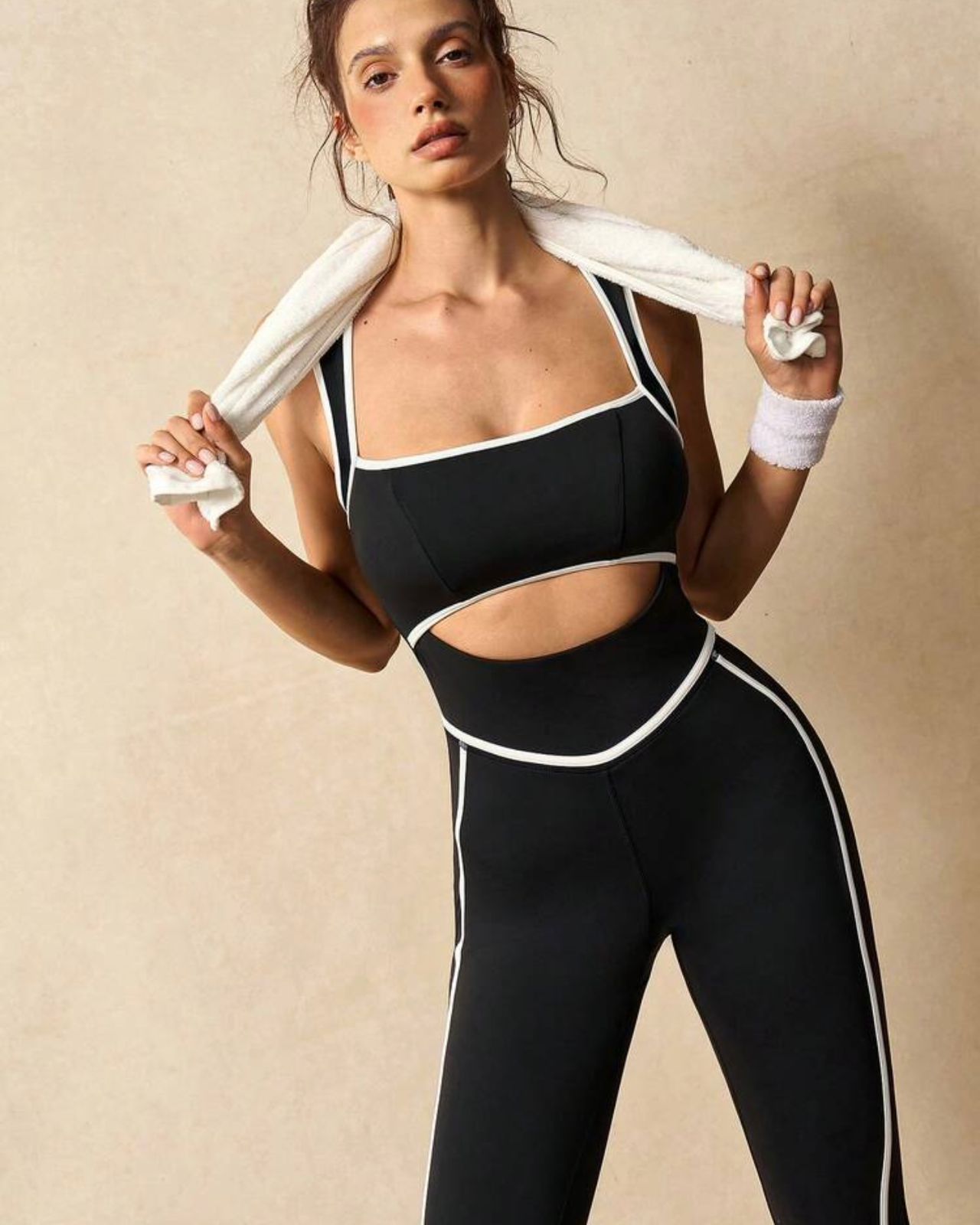 Black Contrast Trim Cutout Jumpsuit