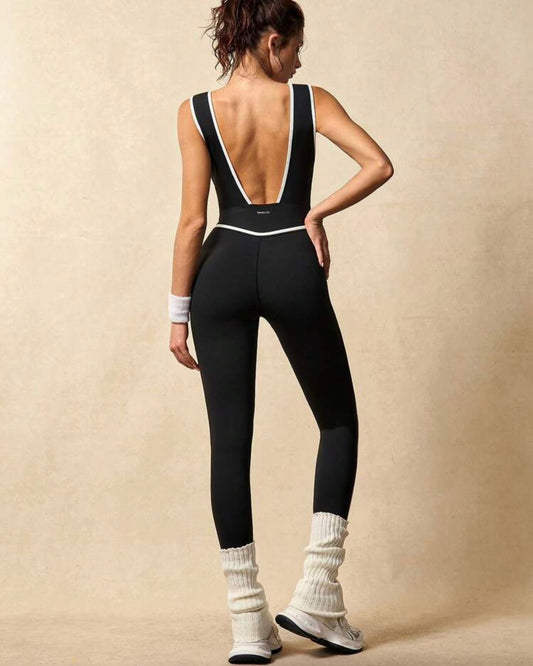 Black Contrast Trim Cutout Jumpsuit