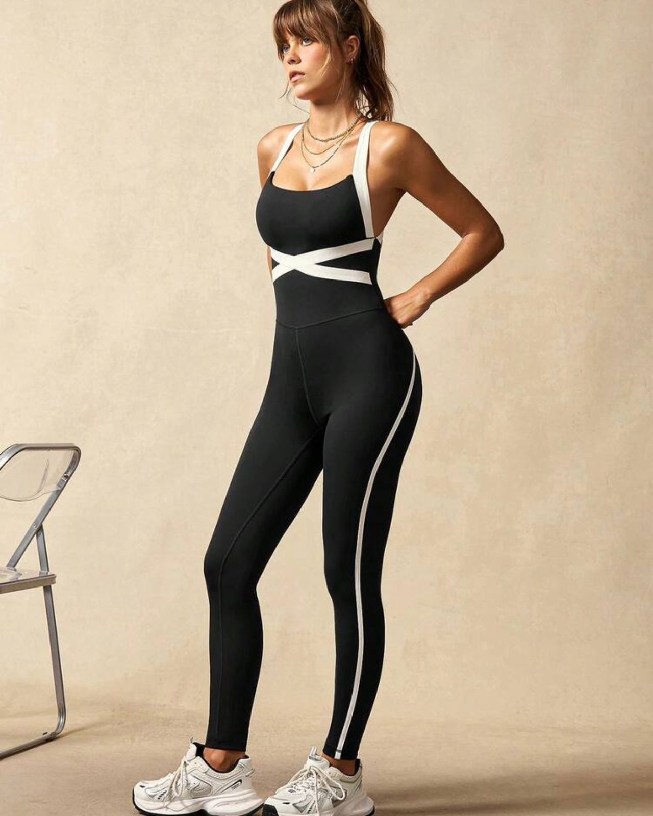 Black Cross-Back Athletic Jumpsuit