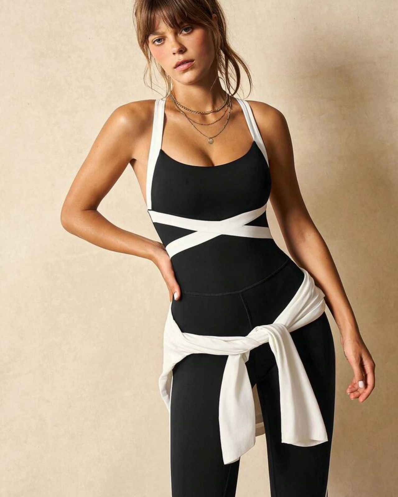 Black Cross-Back Athletic Jumpsuit