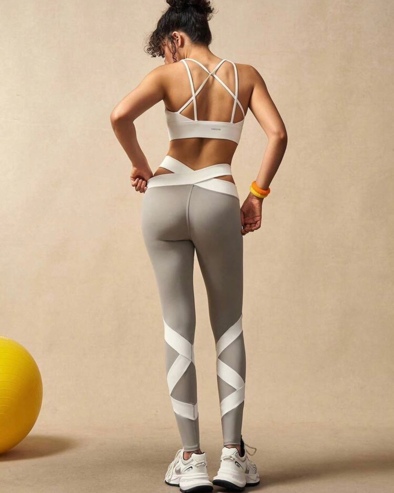 Grey & White Ballet Wrap Sports Bra & Leggings Set