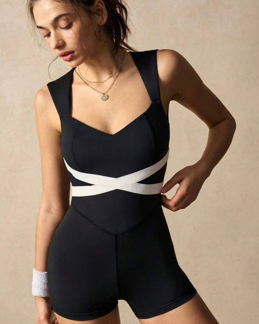 Black Open-Back Athletic Jumpsuit