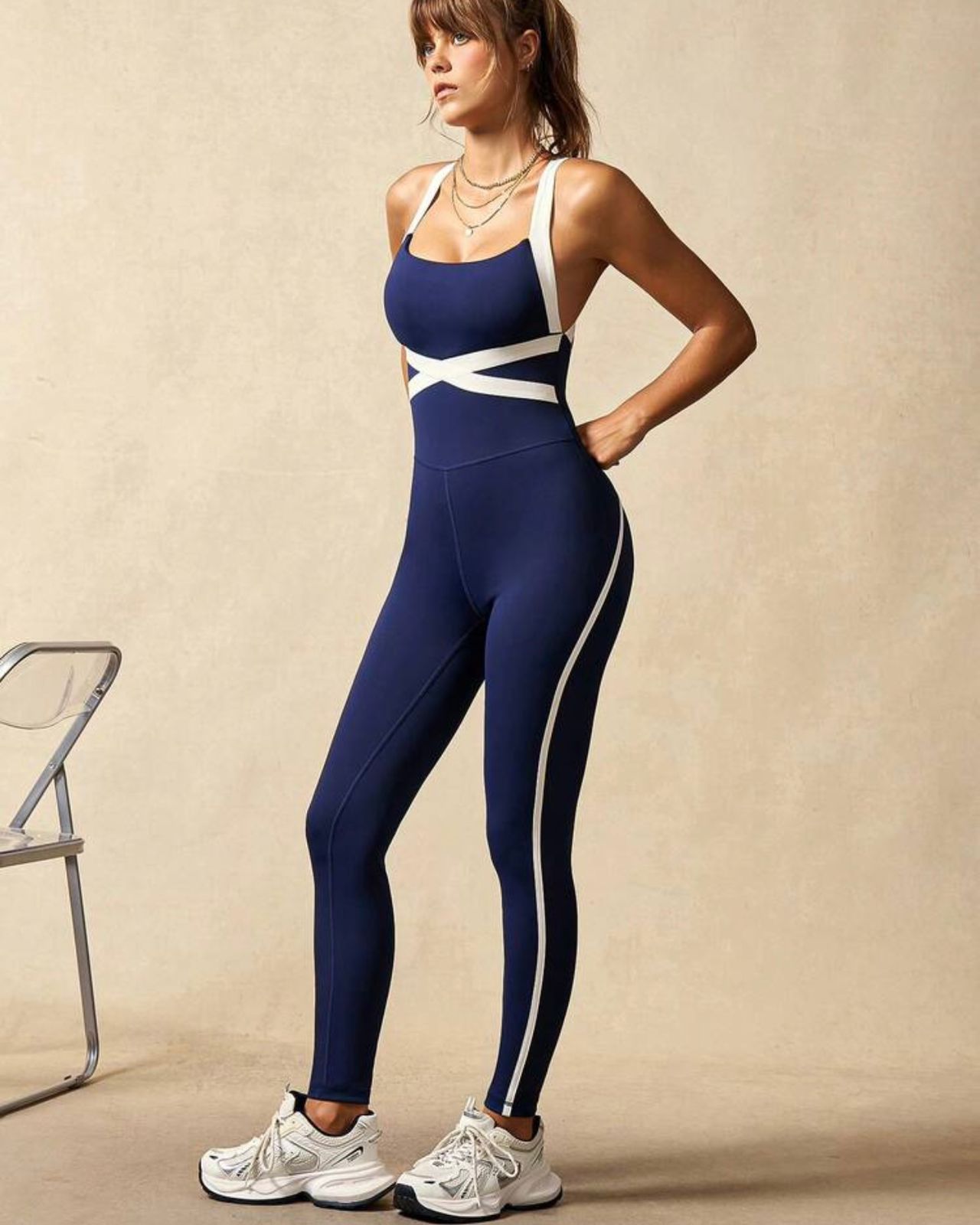 Navy Cross Strap Active Jumpsuit