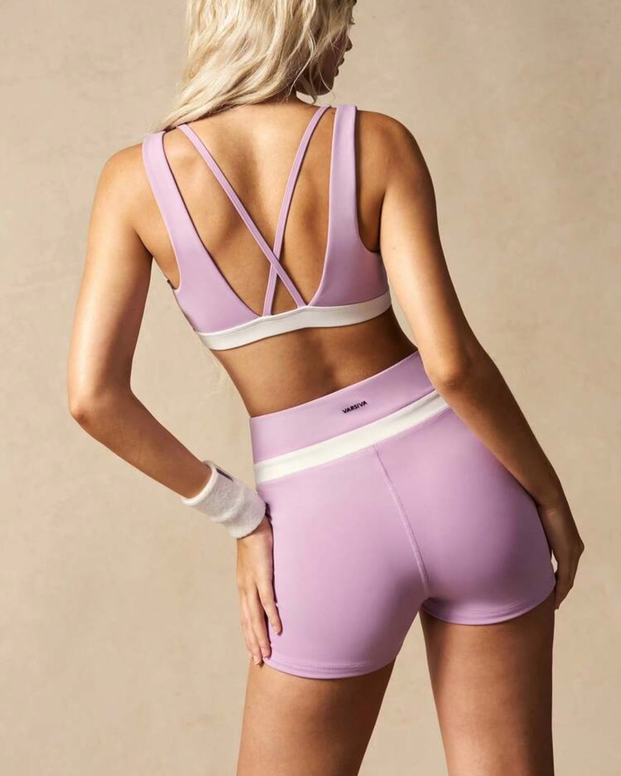 Lavender Cross Trim Sports Bra & Shorts Set