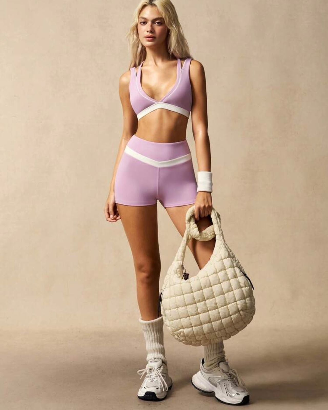 Lavender Cross Trim Sports Bra & Shorts Set