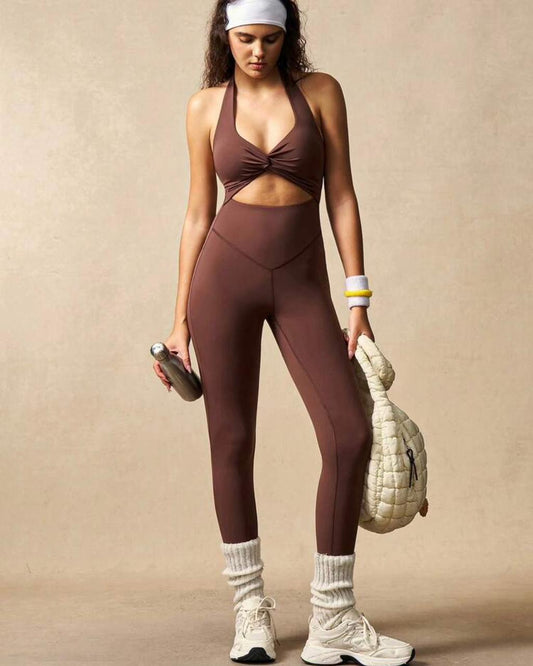 Twist Knot Cutout Halter Jumpsuit