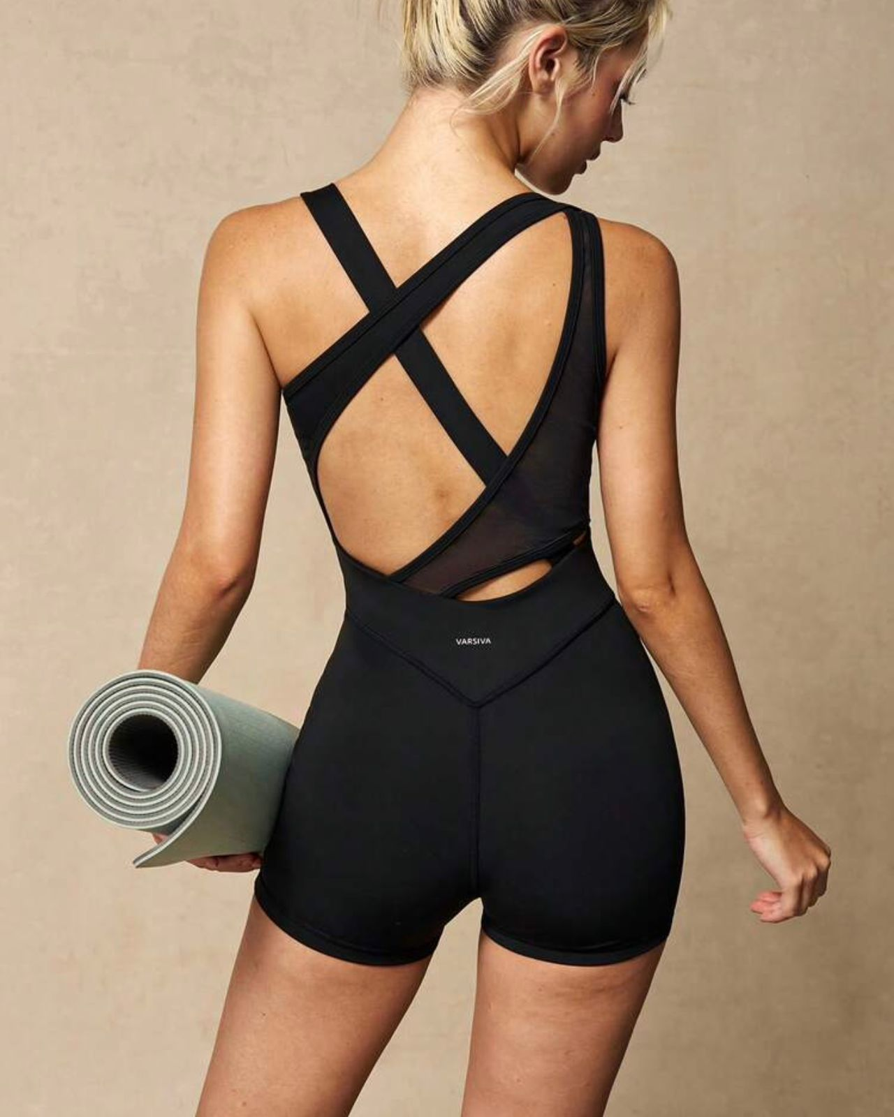 Cross Back Mesh Cutout Active Jumpsuit